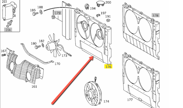 MERCEDES BENZ BLOWER FAN COVER GENUINE COOLING SYSTEM 1405000555