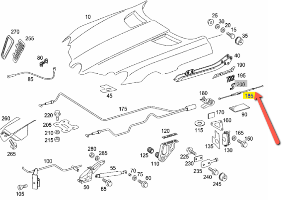 MERCEDES BENZ ENGINE HOOD RELEASE CABLE GENUINE ENGINE PARTS 1998800559