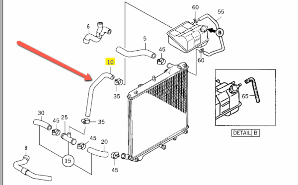 MERCEDES BENZ HOSE T FITTING TO TANK GENUINE COOLING SYSTEM 6615016582